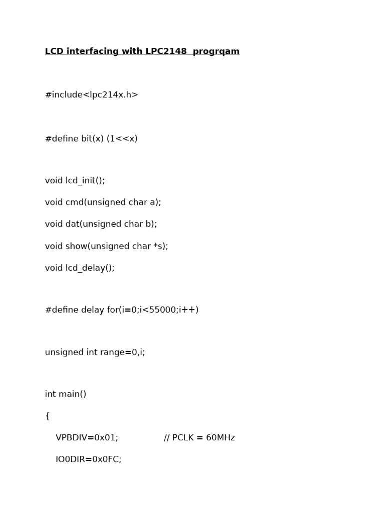 LCD Interfacing with LPC2148 Code | PDF