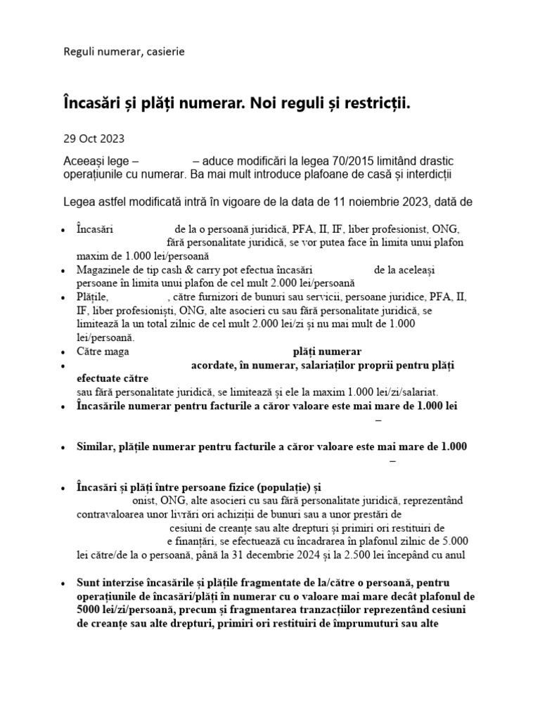 Reguli Numerar, Casierie | PDF
