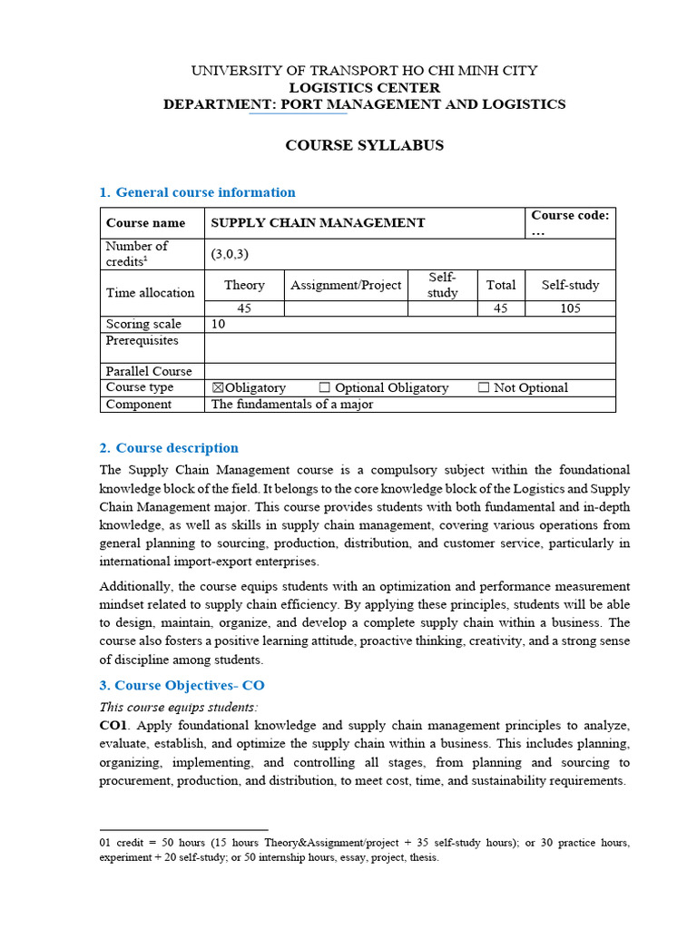 Supply Chain Management Course Syllabus | PDF | Educational Assessment ...