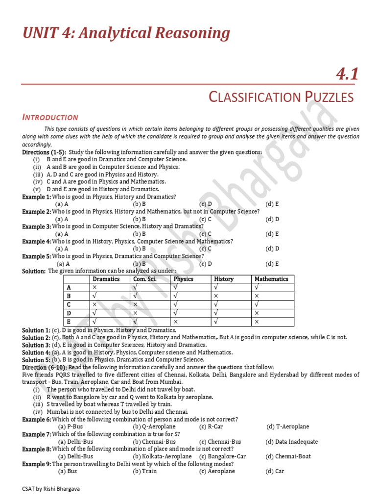 4.1Classification Puzzles | PDF | Blue | Color