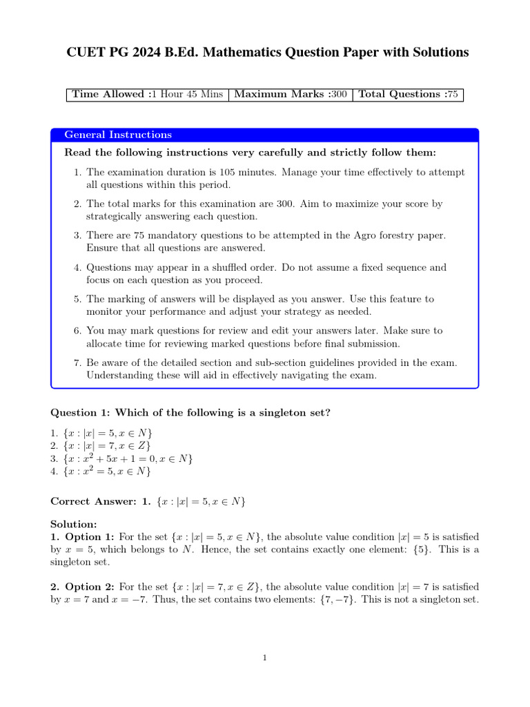 CUET PG 2024 B ED Mathematics Copy | PDF | Trigonometric Functions ...