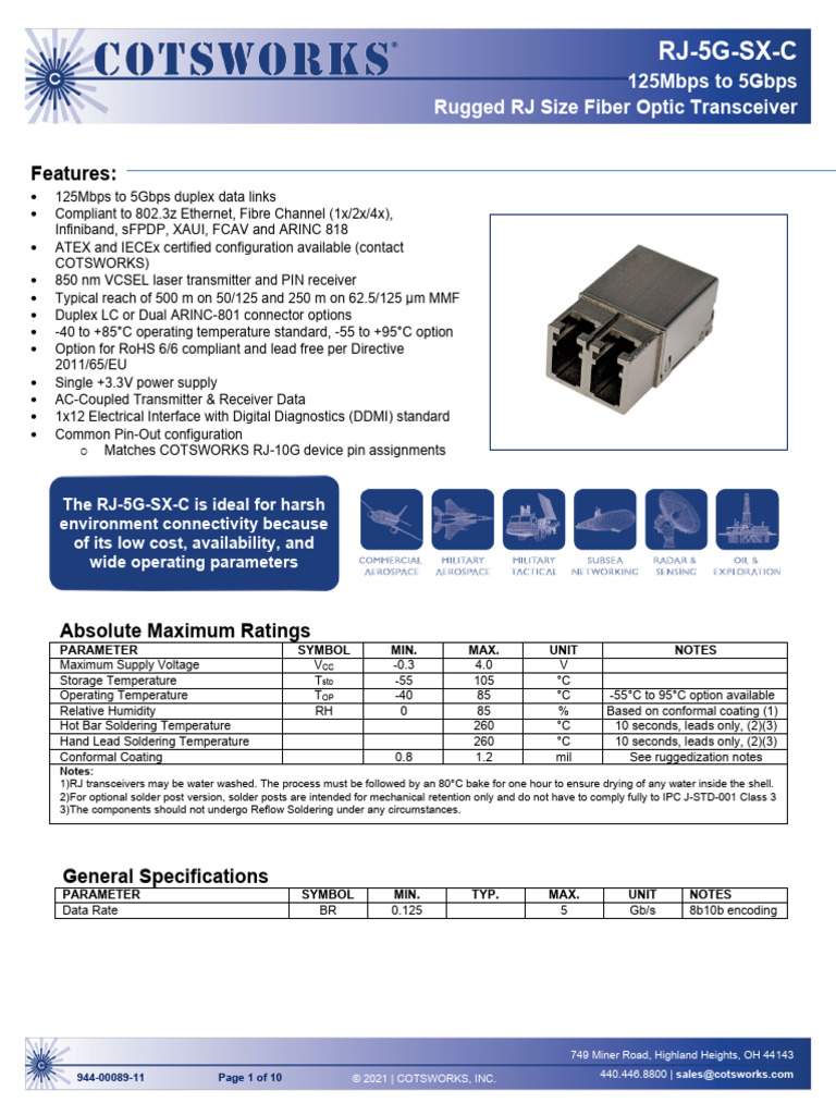 Rugged RJ Fiber Optic Transceiver 5Gbps | PDF | Electrical Connector ...