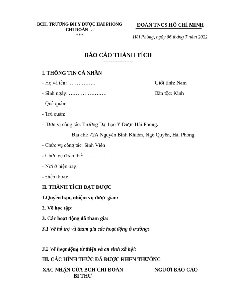 Mẫu BCTT để xét KNĐ | PDF