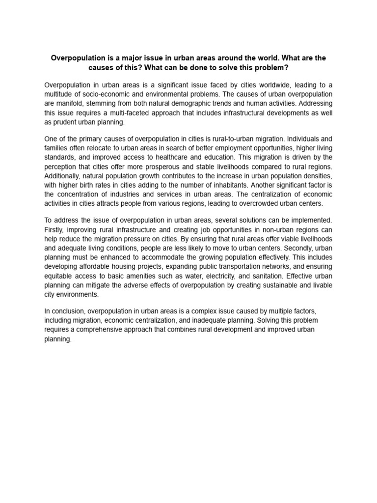 Urban Overpopulation: Causes and Solutions | PDF
