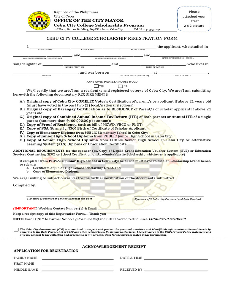 Cebu City College Scholarship Registration | PDF | Government