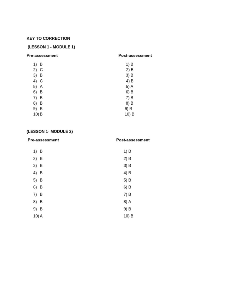 Assessment Key for Lessons 1-3 | PDF