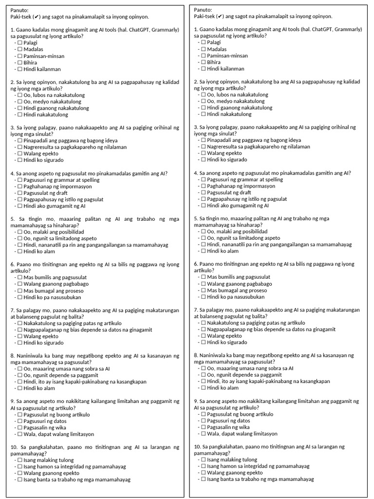 Survey Survey Questionnairedocument6 | PDF