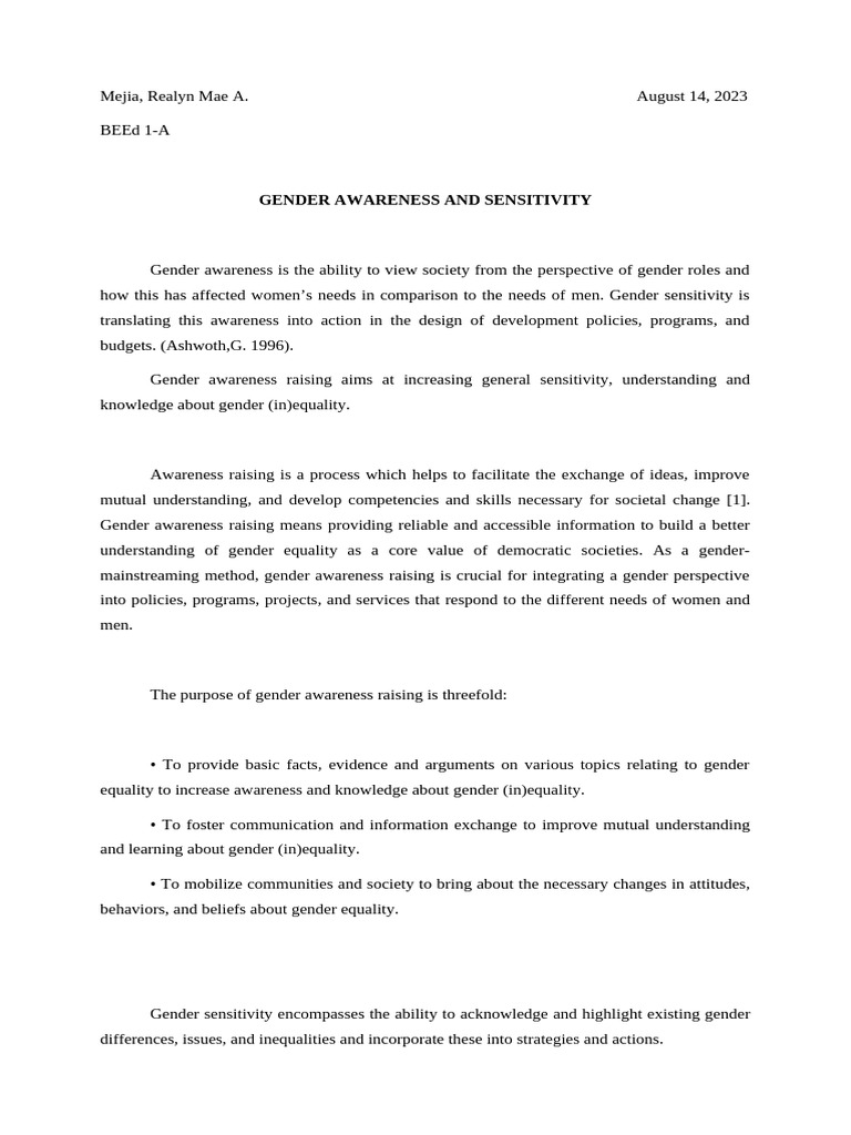 Gender Awareness and Sensitivity Overview | PDF | Gender | Gender Studies