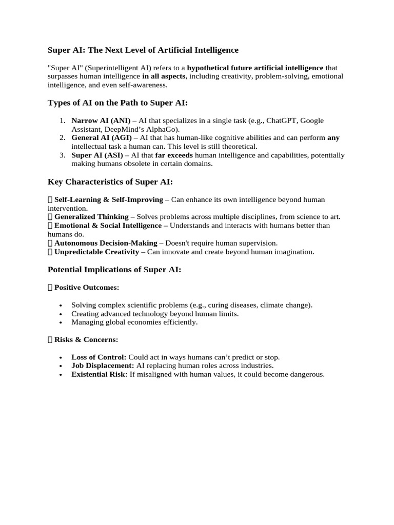 Super AI: Beyond Human Intelligence | PDF