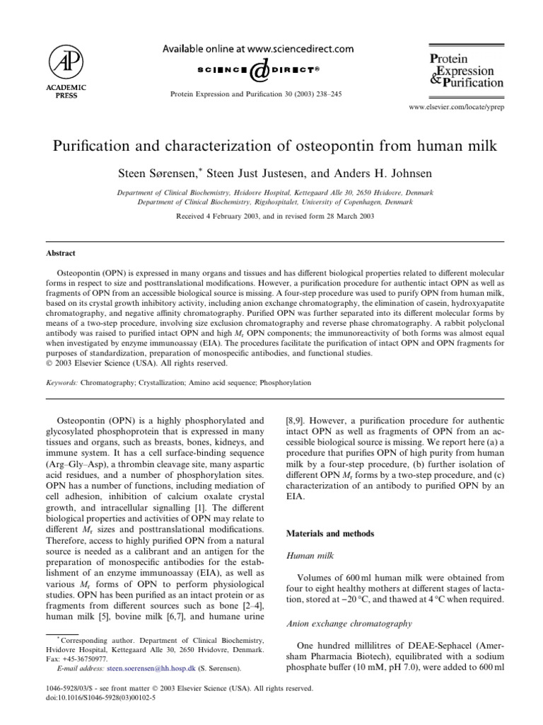 Purification of Osteopontin from Human Milk | PDF | Protein ...