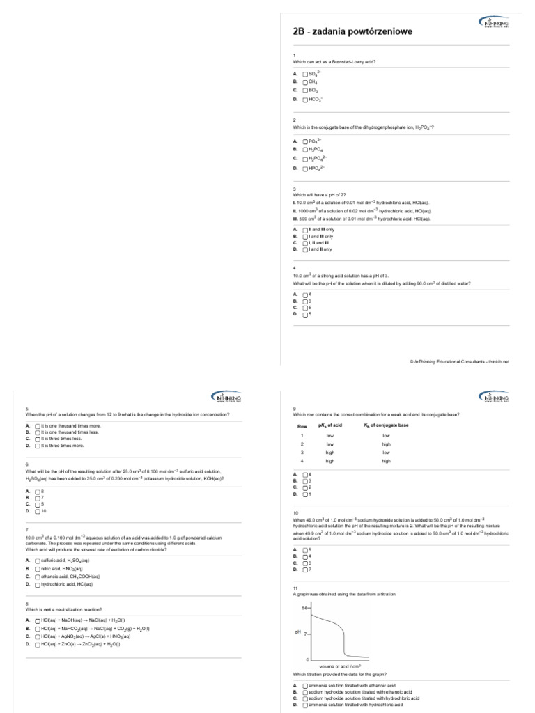2B - Zadania Powtórzeniowe - Miareczkowanie - Hydroliza - Bufory | PDF ...