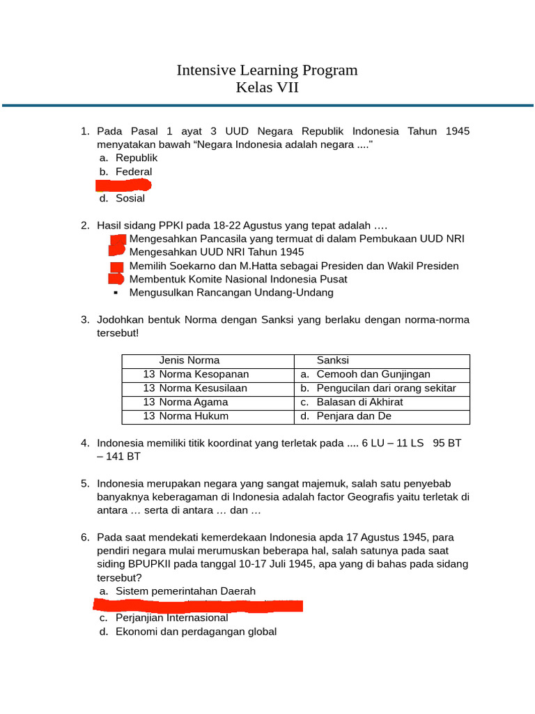 Program Pembelajaran Intensif Kelas VII | PDF