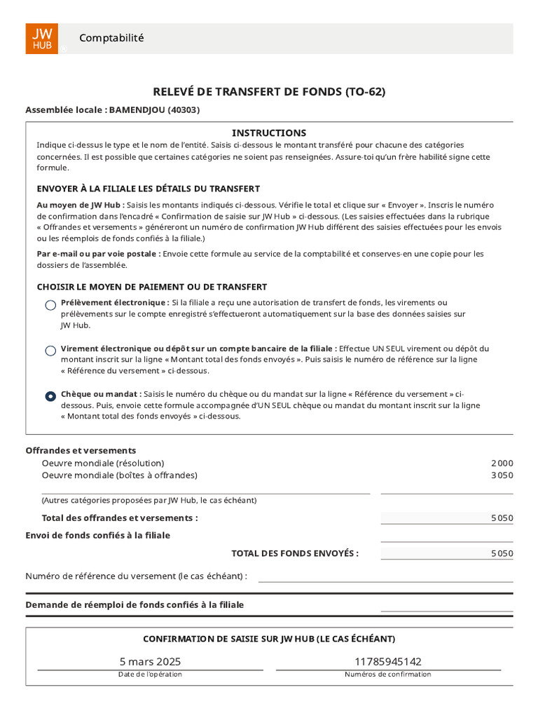 Instructions de Transfert de Fonds JW Hub | PDF | Virement bancaire ...