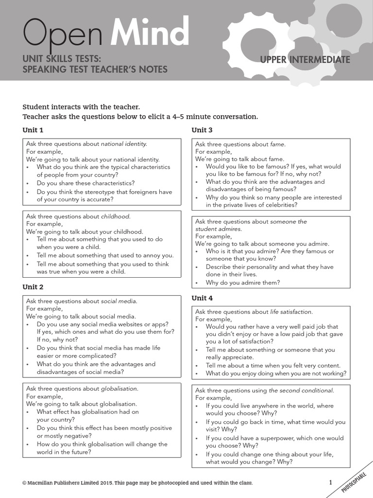 Speaking Test Teacher's Notes | PDF | Verb