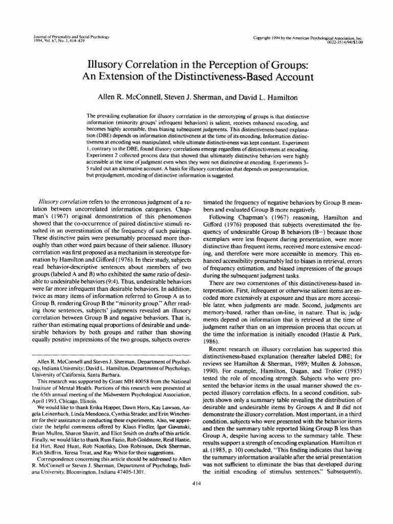 Illusory Correlation in The Perception of Groups: An Extension of The ...