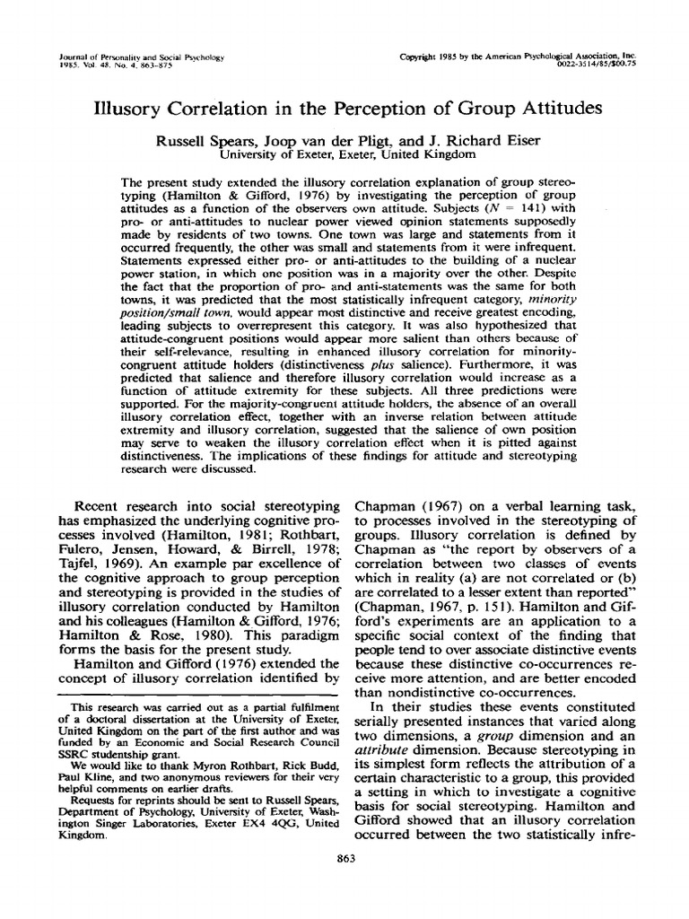 Illusory Correlation in The Perception of Group Attitudes | PDF ...