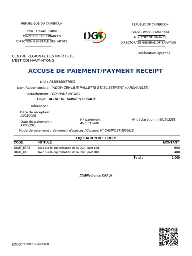 Quittance P118816067798G 45031359081 | PDF