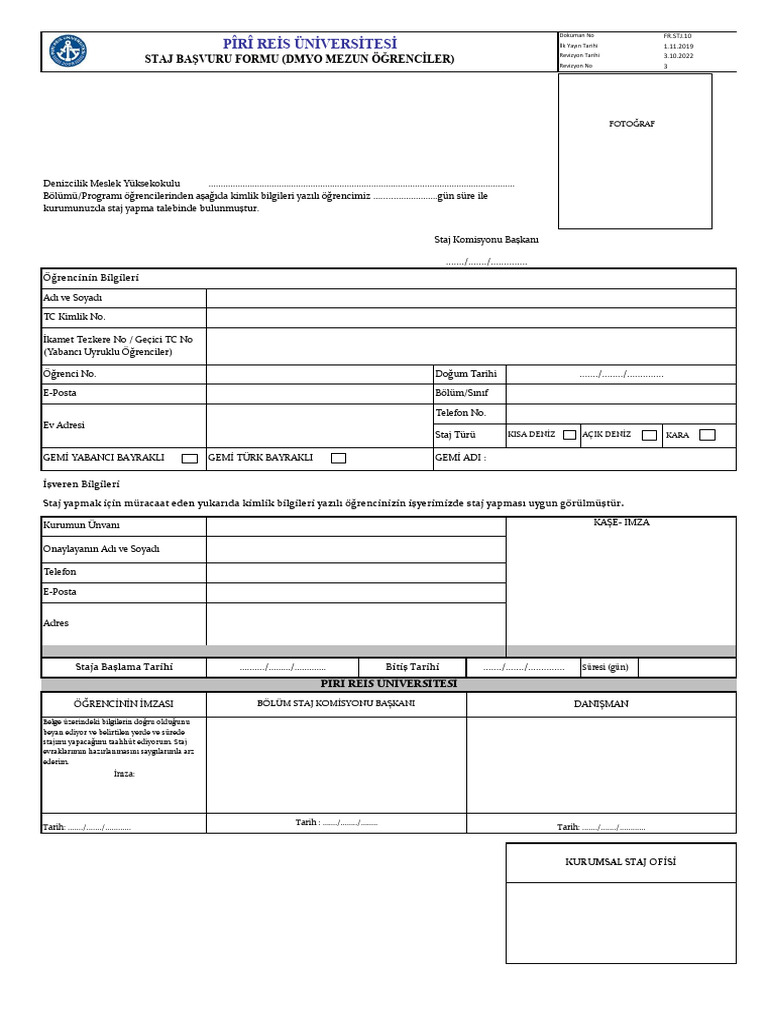 Staj Basvuru Formu Dmyo Mezun Ogrenciler | PDF
