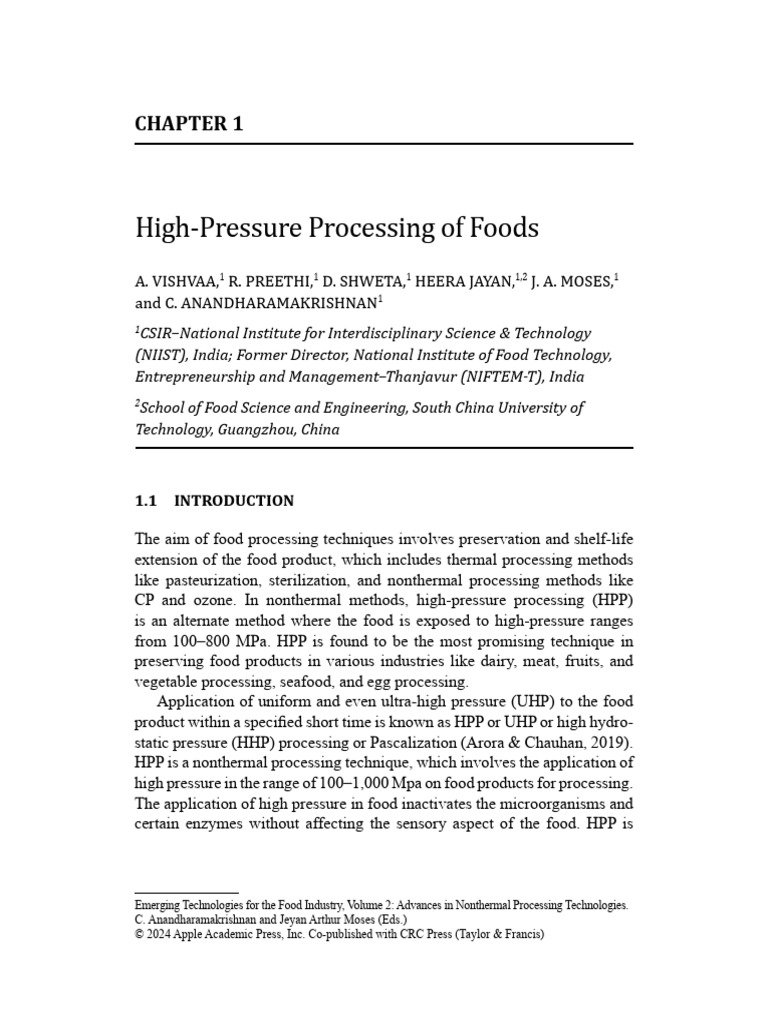 High-Pressure Processing of Foods | PDF | Chemical Reactions | Pressure