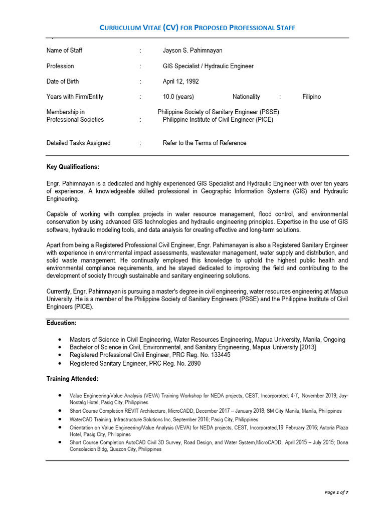 Jayson S. Pahimnayan's CV at CEST | PDF | Geographic Information System ...