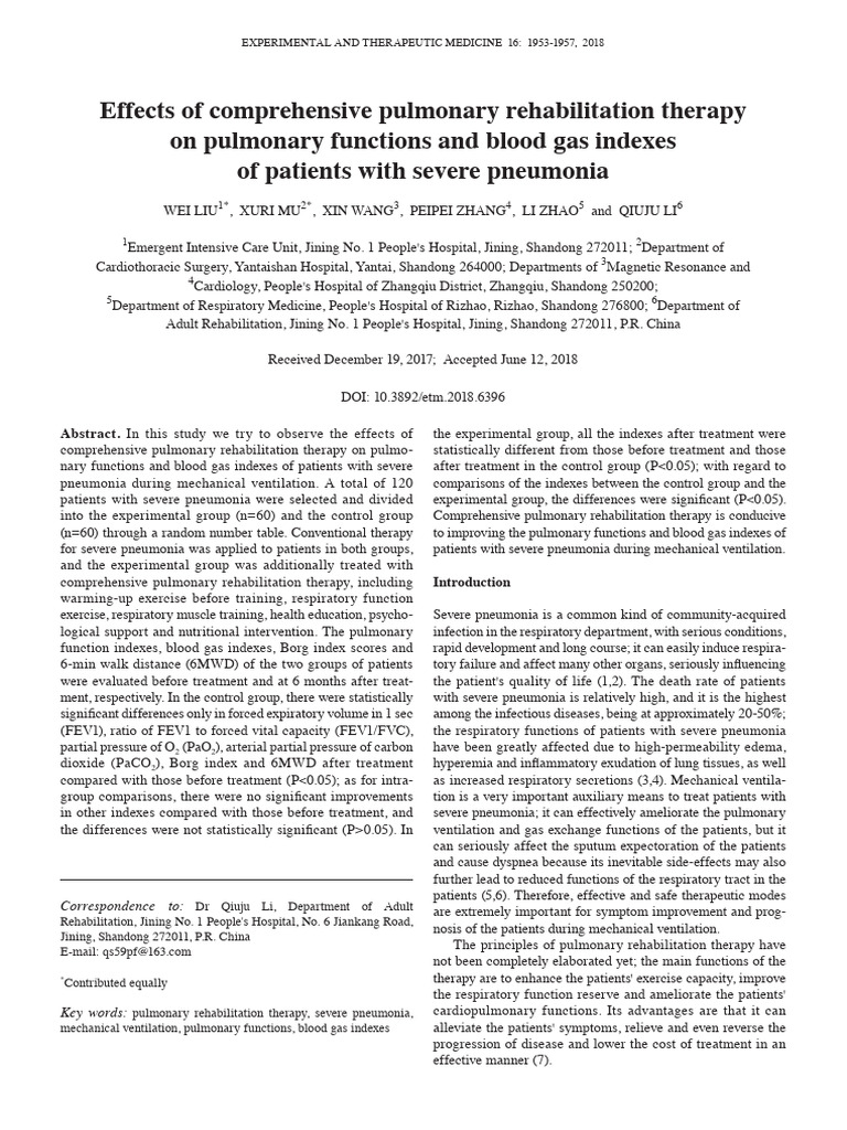Effects of Comprehensive Pulmonary Rehabilitation Therapy | PDF ...