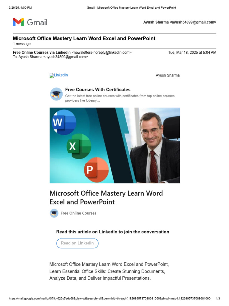 Gmail - Microsoft Office Mastery Learn Word Excel and PowerPoint | PDF ...