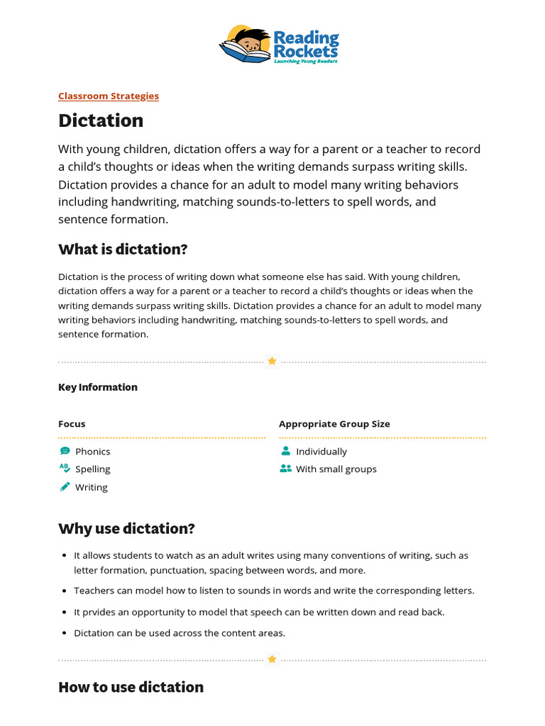 Dictation - Reading Rockets | PDF | Learning | Human Communication