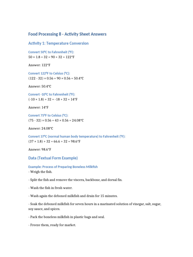 Food Processing Activity Sheet | PDF
