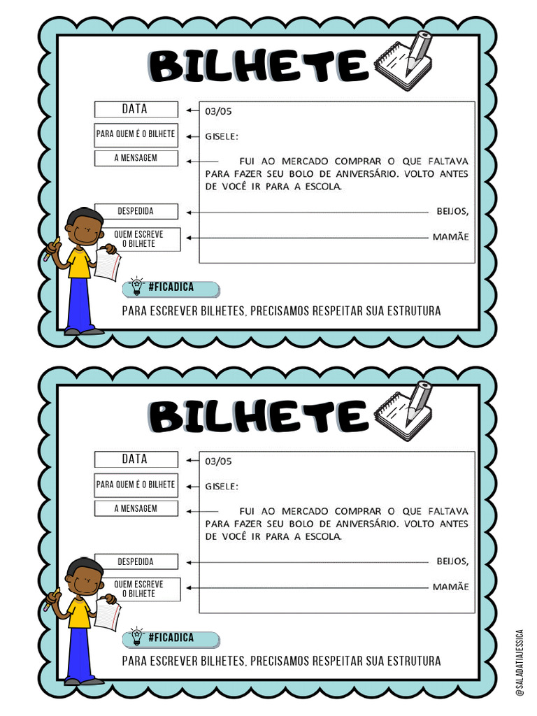 Estrutura e Exemplos de Bilhetes | PDF