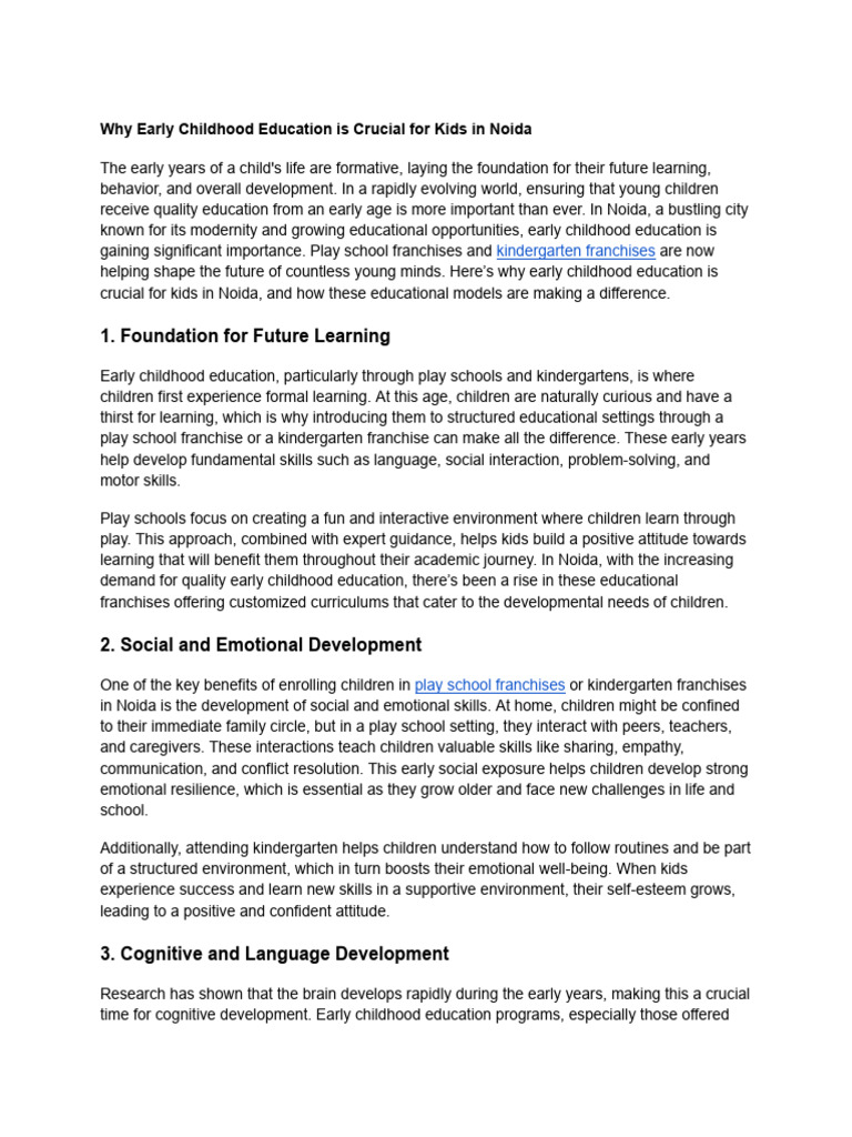 Importance of Early Education in Noida | PDF | Early Childhood ...