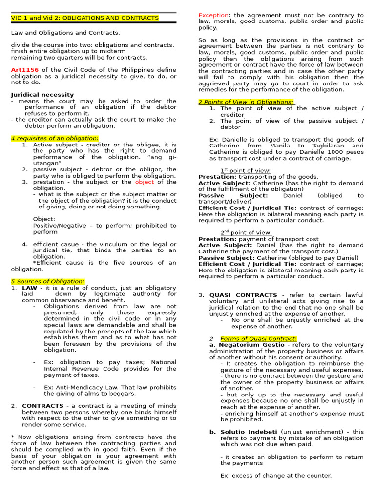 Obligations and Contracts Overview | PDF | Law Of Obligations | Negligence