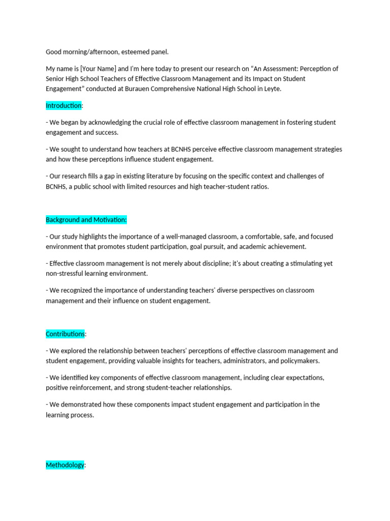 Teacher Perceptions on Classroom Management | PDF | Survey Methodology ...