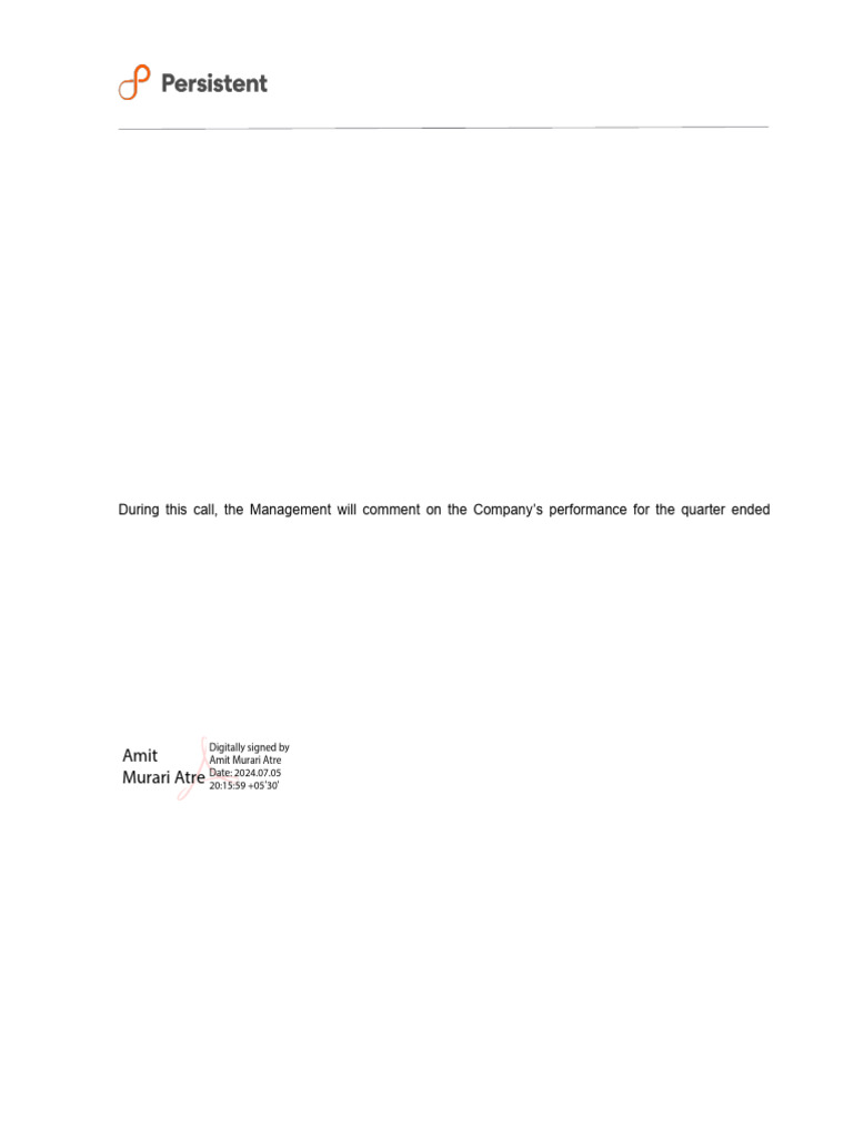 PERSISTENT 05072024202935 PSLInvestorCallIntimationJuly52024 | PDF ...
