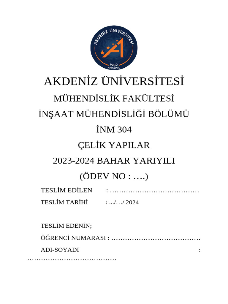 Ödev Kapak Sayfası Şablonu | PDF