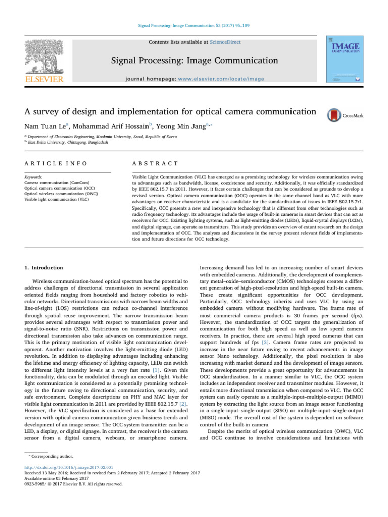 Survey on Optical Camera Communication | PDF | Modulation | Camera
