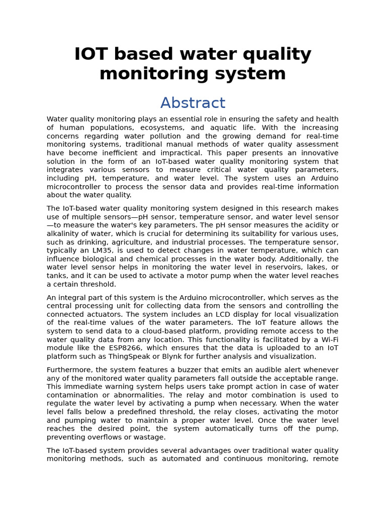IoT-Based Water Quality Monitoring System | PDF | Internet Of Things ...