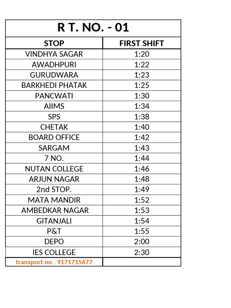 Indrapuri Bus Route Details | PDF