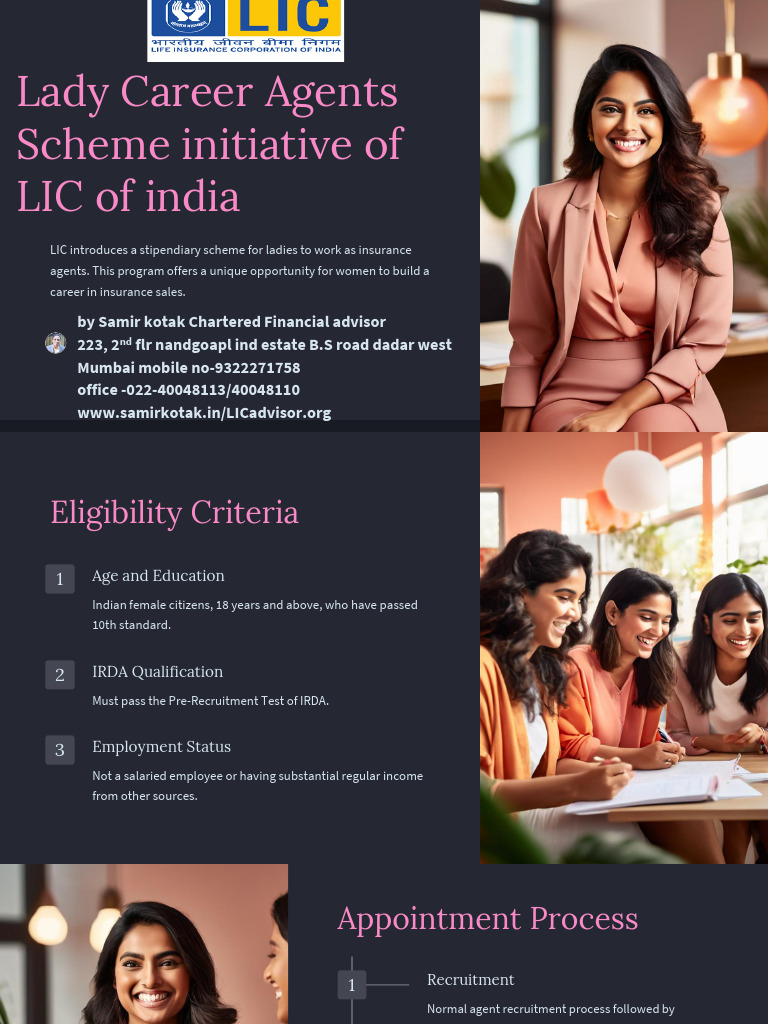 LIC Lady Career Agent Scheme Overview | PDF | Insurance | Employment