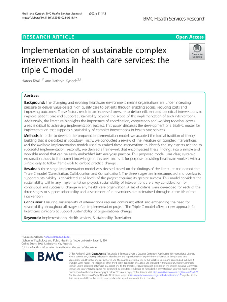 Triple C Model for Sustainable Health Interventions | PDF | Theory ...