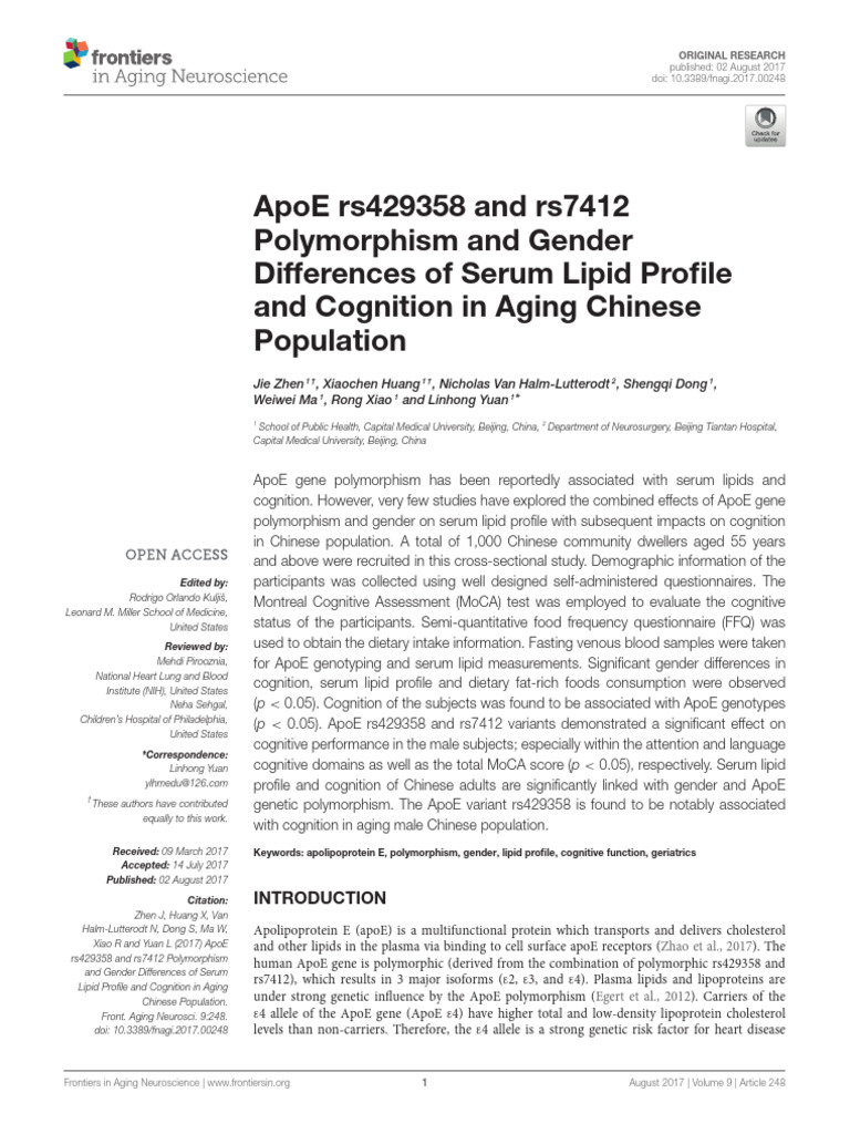 ApoE Polymorphism and Cognition in Aging | PDF | Apolipoprotein E