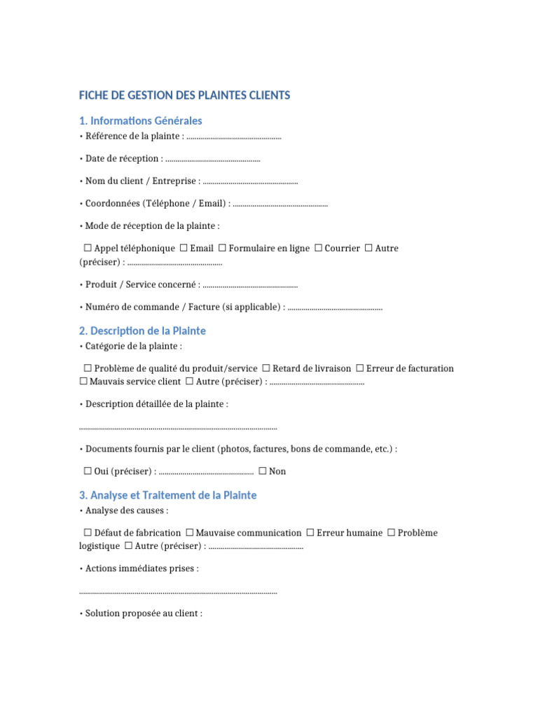 Gestion des Plaintes Clients | PDF | Facture
