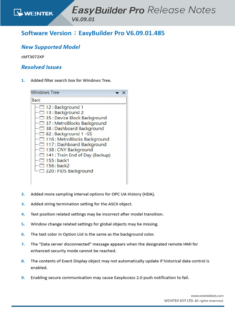 EasyBuilder Pro V6.09.01 Release Notes | PDF | Computing | Computer ...