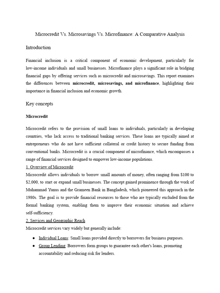 Microcredit, Microsavings, and Microfinance | PDF | Microfinance ...