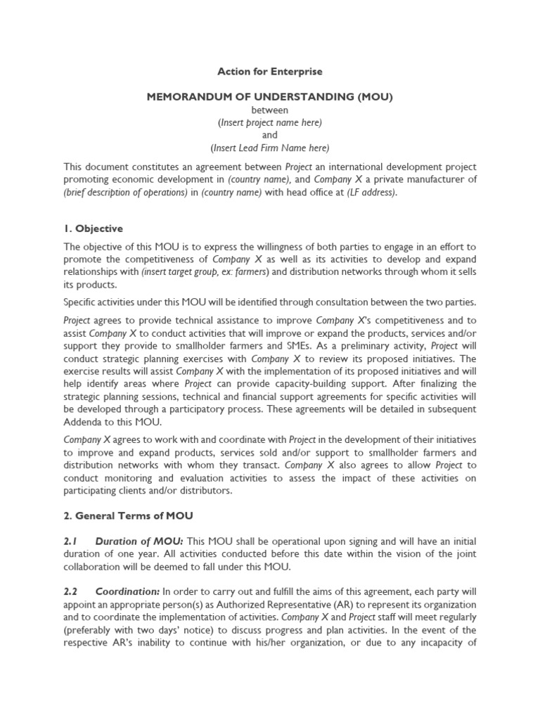 MOU for Economic Development Partnership | PDF | Memorandum ...