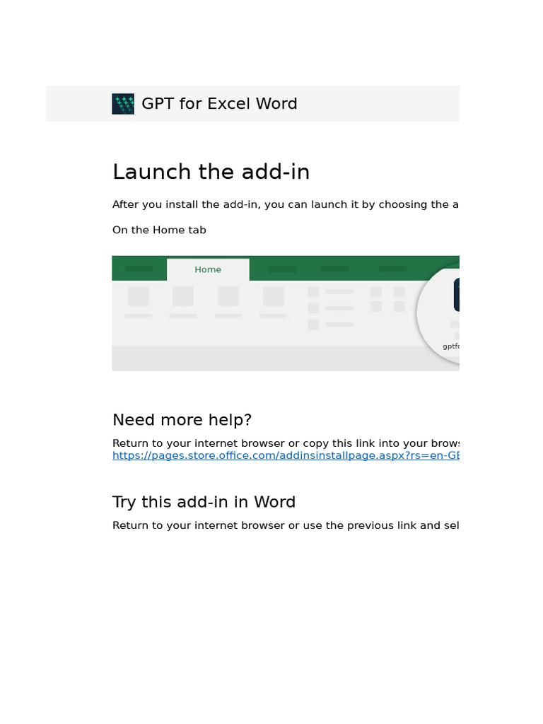 GPT Add-in for Excel and Word Installation | PDF
