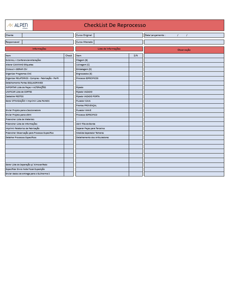 Checklist de Reprocesso de Cursos | PDF