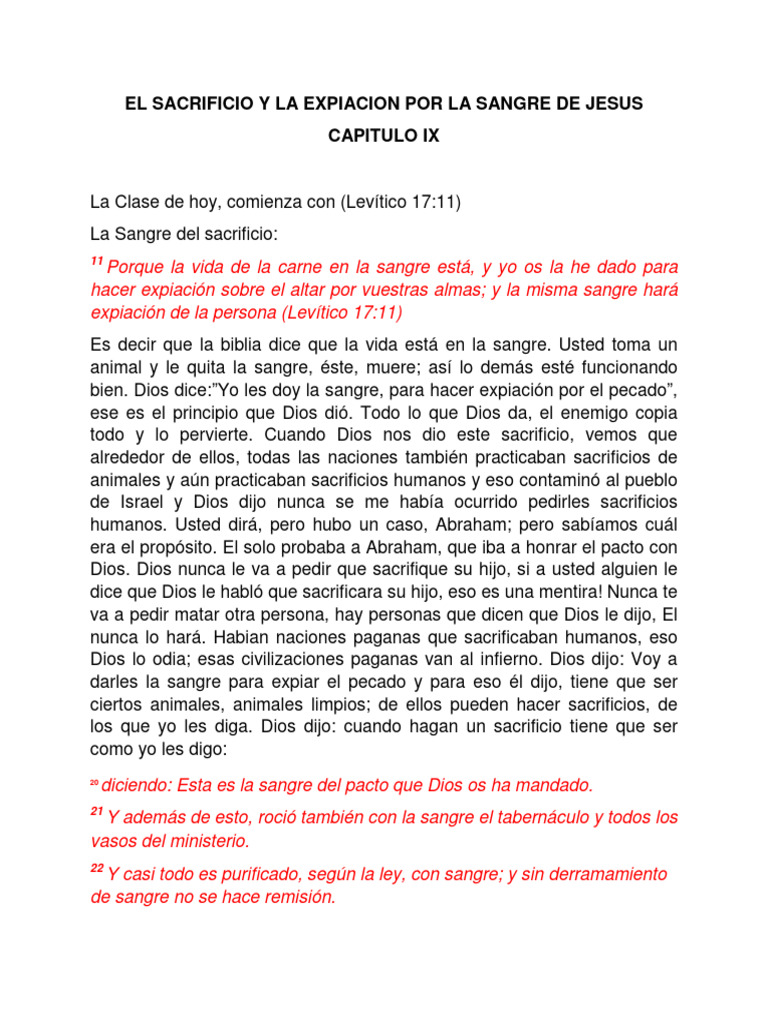 Clase 9 El Sacrificio y La Expiacion Por La Sangre de Jesus | PDF ...