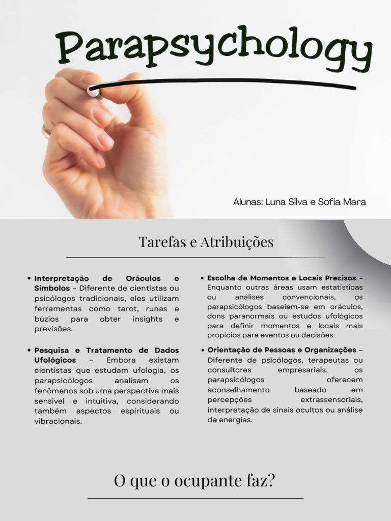 Funções e Métodos do Parapsicólogo | PDF | Parapsicologia | Science