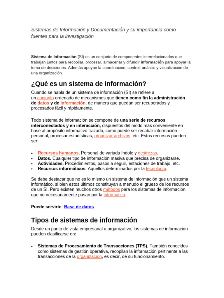 Importancia de los Sistemas de Información | PDF | Sistema de ...
