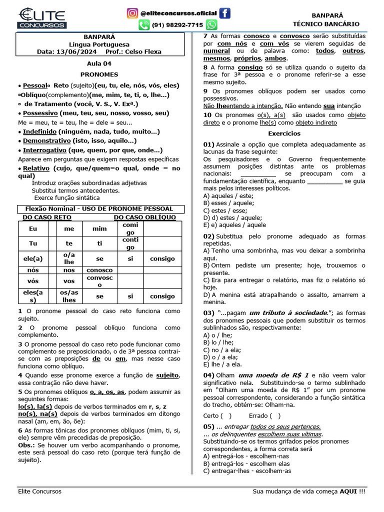 Pronomes em Língua Portuguesa: Guia Completo | PDF | Pronome | Linguística